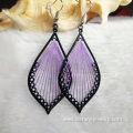 Alloy Frame Silk Thread Leaf Shape Handcraft Dangle Earrings